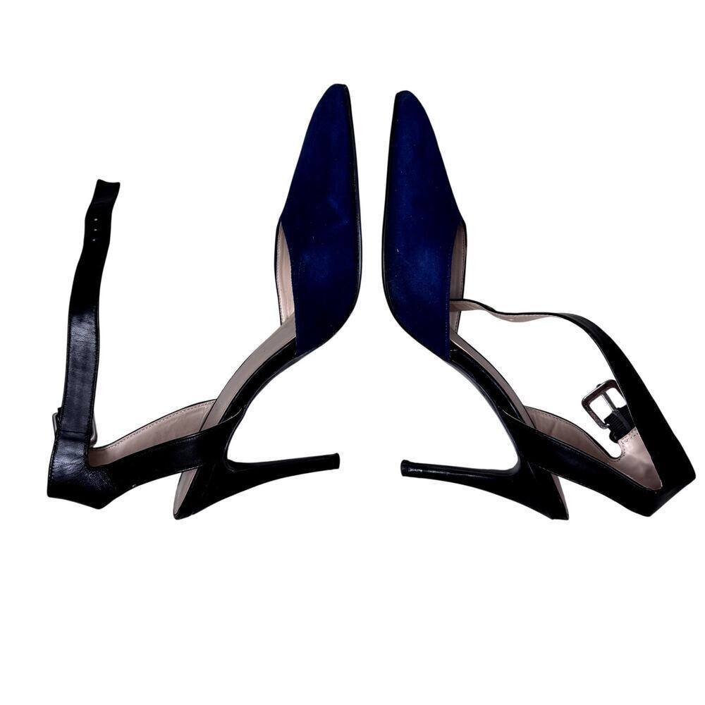 Nine West Navy and Black Pointy Toe Pumps W/ Ankle Strap Women's 8.5 - Picture 2 of 8